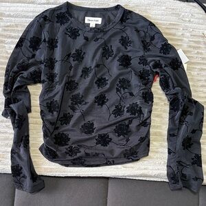 Open Edit Black Floral Long Sleeve Top